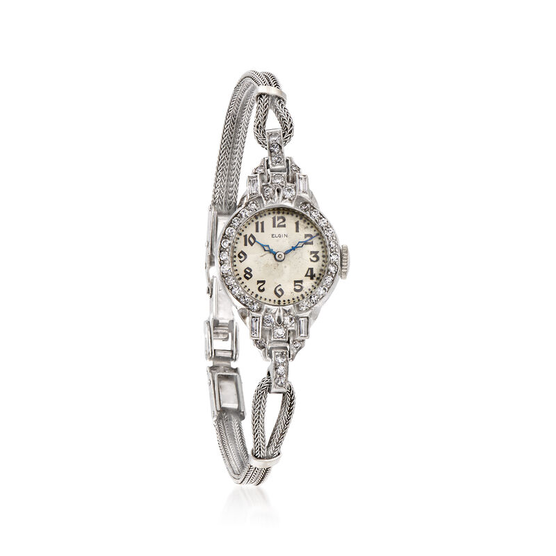 C. 1940 Vintage Elgin Women's .70 ct. t.w. Diamond Watch in 14kt White Gold image number 0