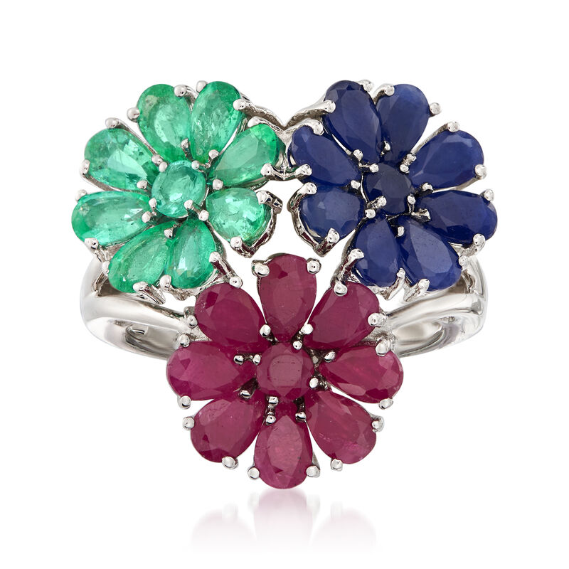 8.10 ct. t.w. Multi-Gemstone Flower Ring in Sterling Silver image number 0