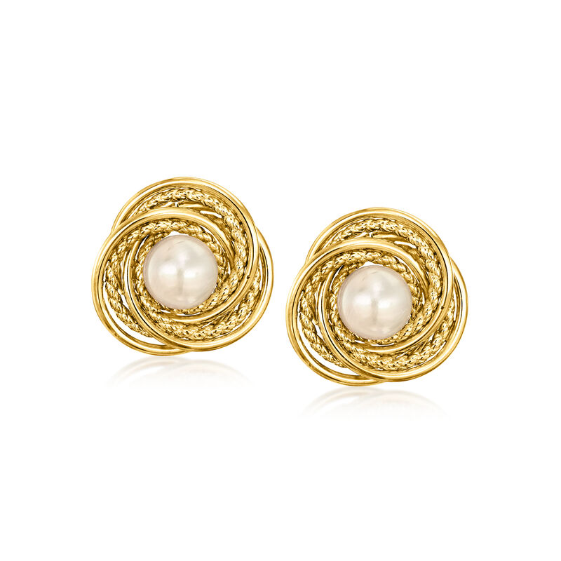 1980 Vintage Cultured Pearl Knot Earrings in 14kt Yellow