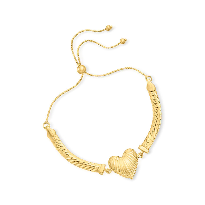 18kt Gold Over Sterling Heart Cuban-Link Bolo Bracelet image number 2