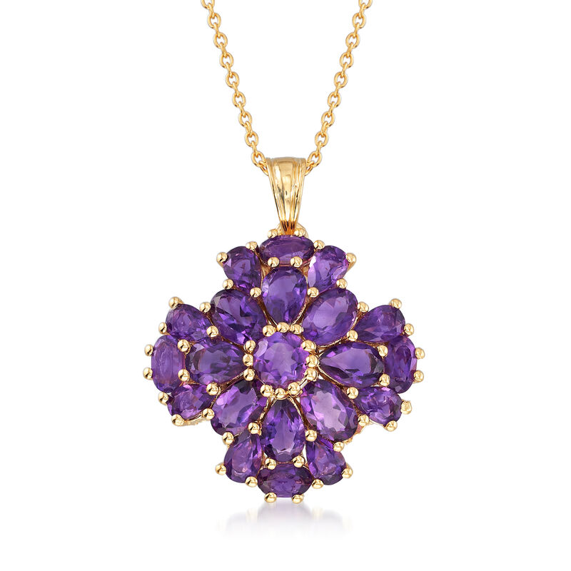 5.60 ct. t.w. Amethyst Floral Pendant Necklace in 18kt Gold Over Sterling image number 0