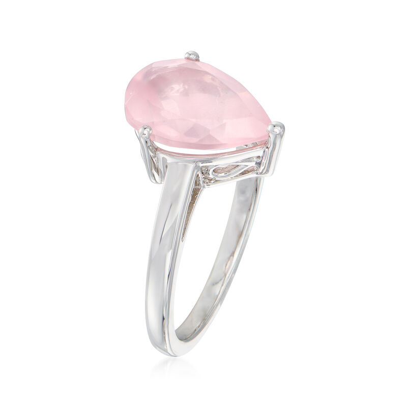 2.80 Carat Pear-Shaped Rose Quartz Ring in Sterling Silver. Size 9 image number 2
