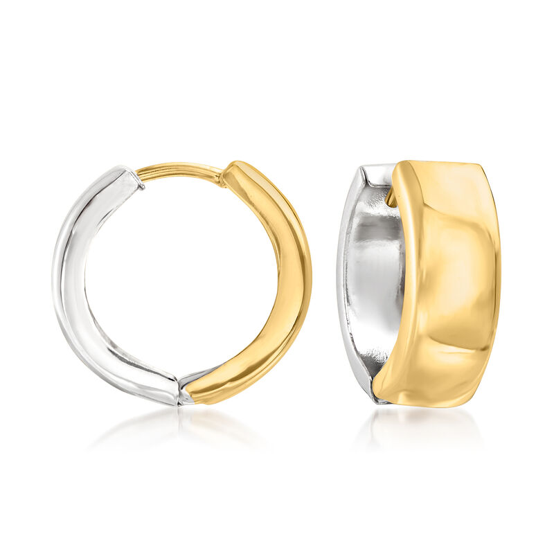 14kt Two-Tone Gold Reversible Huggie Hoop Earrings. 5/8&quot; image number 0