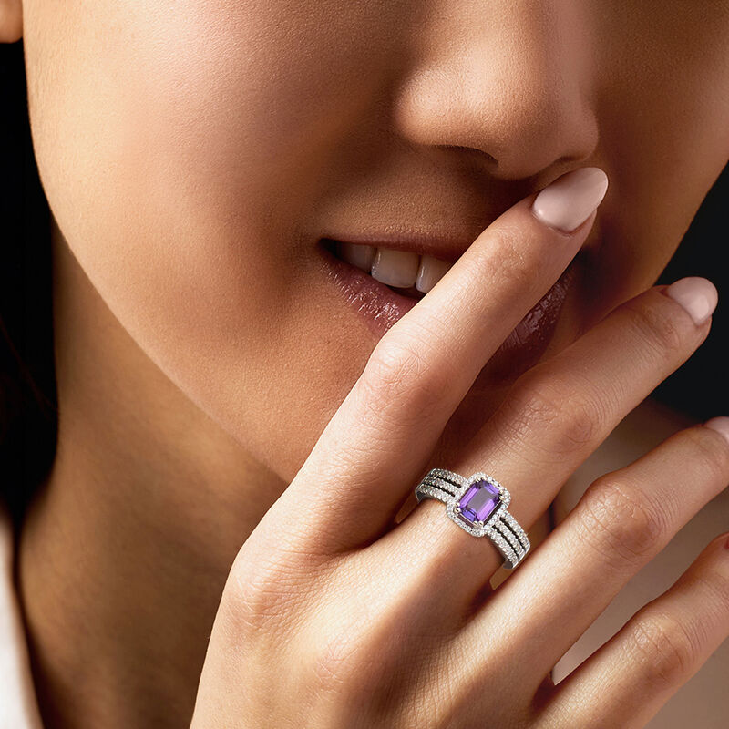 C. 2000 Vintage .75 Carat Amethyst and .39 ct. t.w. Diamond Ring in 18kt White Gold. Size 6.5 image number 1