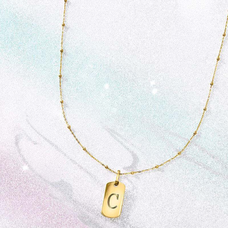 Single-Initial - Italian 14kt Yellow Gold Personalized Tag Pendant Necklace. 16&quot; image number 3