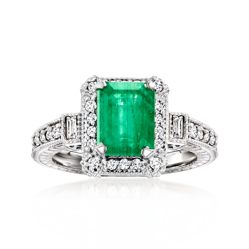 2.00 Carat Emerald and .50 ct. t.w. Diamond Ring in 14kt White Gold image number 0