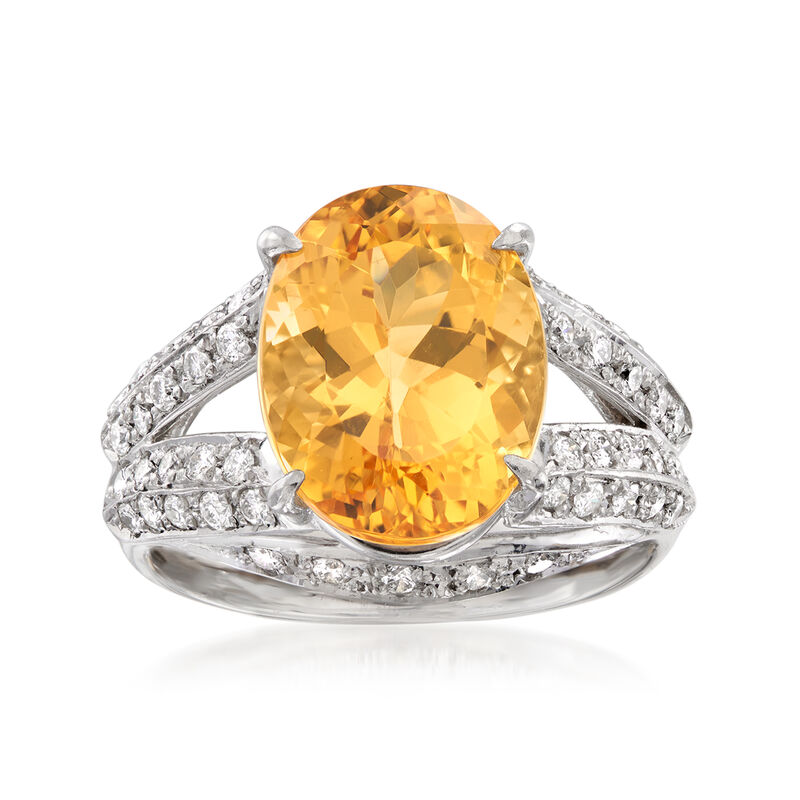 C. 1990 Vintage 6.86 Carat Yellow Topaz Ring with .52 ct. t.w. Diamonds in Platinum image number 0