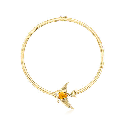 C. 1980 Vintage 7.25 Carat Citrine Fish Slide Omega Necklace in 14kt Yellow Gold