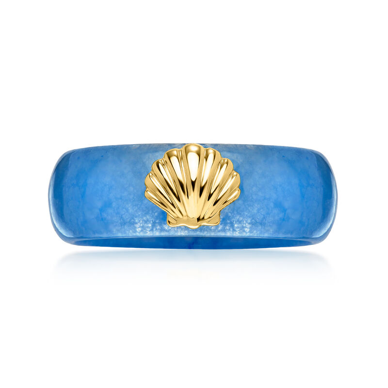 Blue Jade Seashell Ring with 18kt Gold Over Sterling image number 0