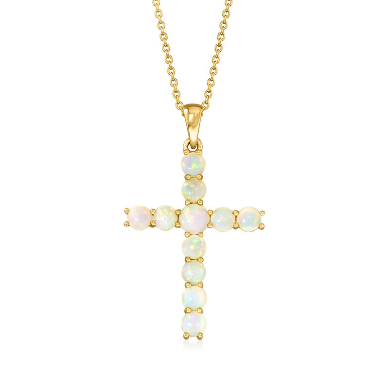 Ethiopian Opal Cross Pendant Necklace in 18kt Gold Over Sterling image number 0