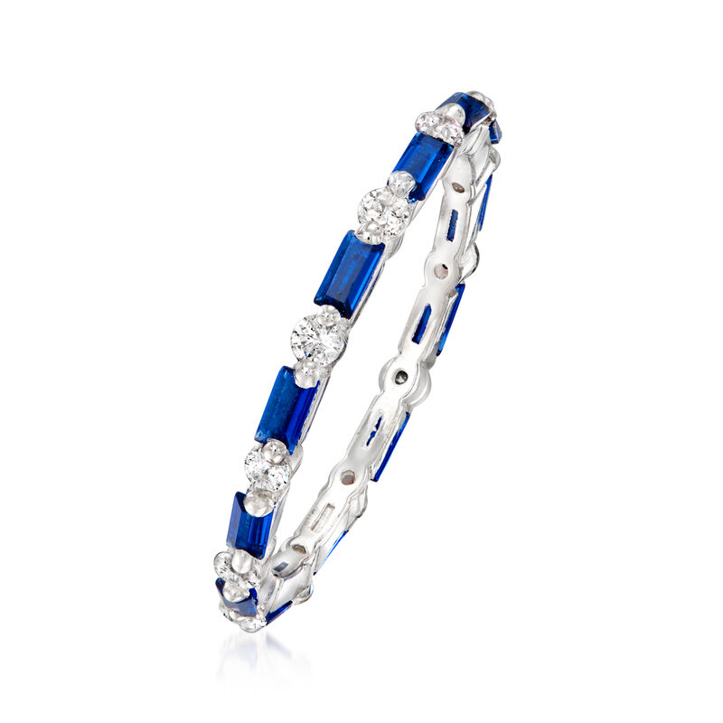.40 ct. t.w. Simulated Sapphire and .20 ct. t.w. CZ Eternity Band in Sterling Silver image number 2