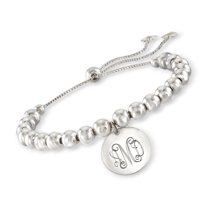 Sterling Silver Personalized Disc Bead Bolo Bracelet image number 0