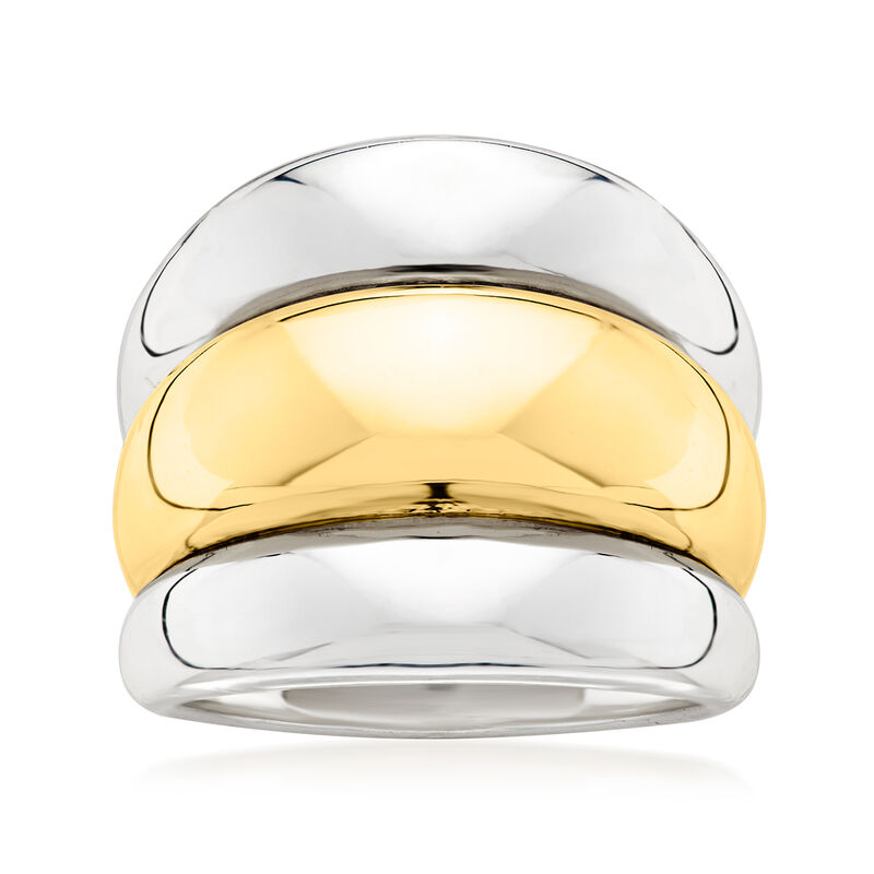 Silver and 14kt Gold-Plated Three-Row Ring image number 0