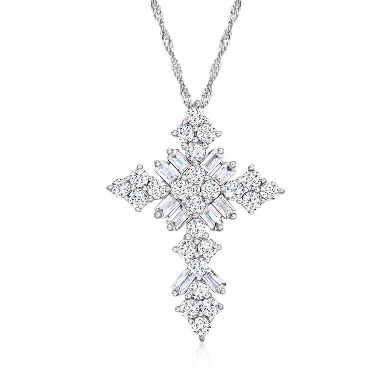 3.20 ct. t.w. CZ Crucifix Pendant Necklace in Sterling Silver. 18&quot; image number 1