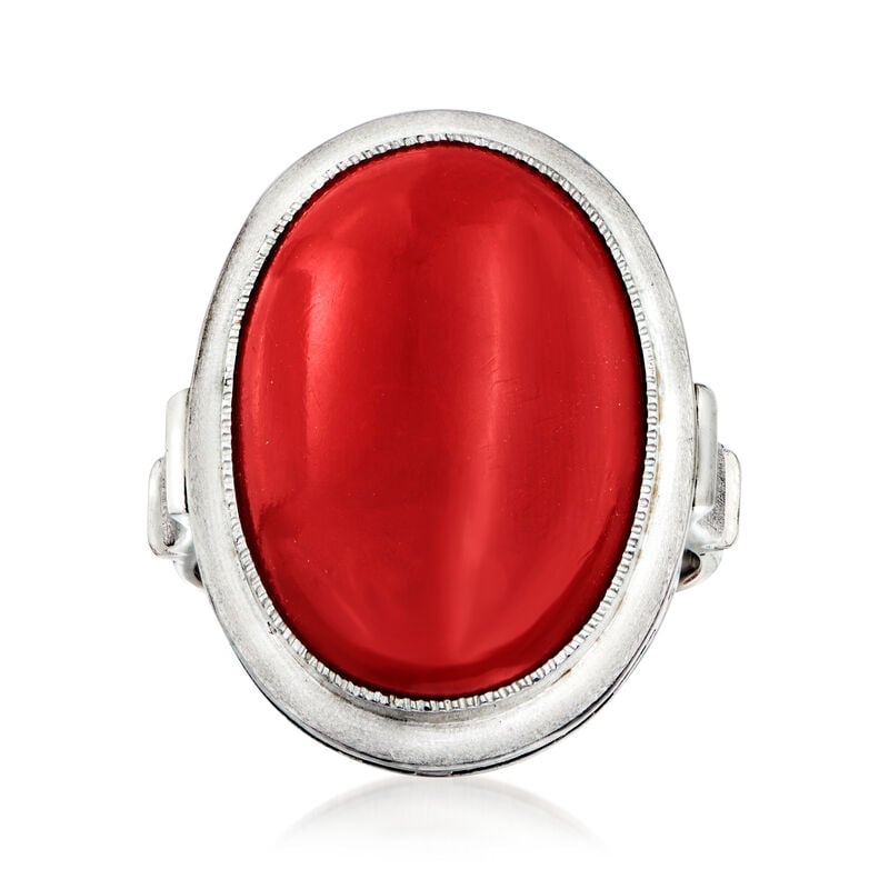 C. 1990 Vintage Red Coral Ring in Platinum. Size 5.25 image number 0
