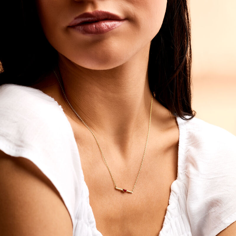 .20 Carat Ruby and .11 ct. t.w. Diamond Bar Necklace in 14kt Yellow Gold image number 2
