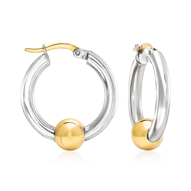 Cape Cod Jewelry Sterling Silver and 14kt Yellow Gold Hoop Earrings. 7/8&quot; image number 0
