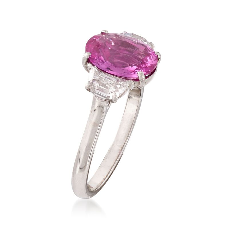 C. 2000 Vintage 2.60 Carat Pink Sapphire and .60 ct. t.w. Diamond Ring in Platinum. Size 6 image number 2