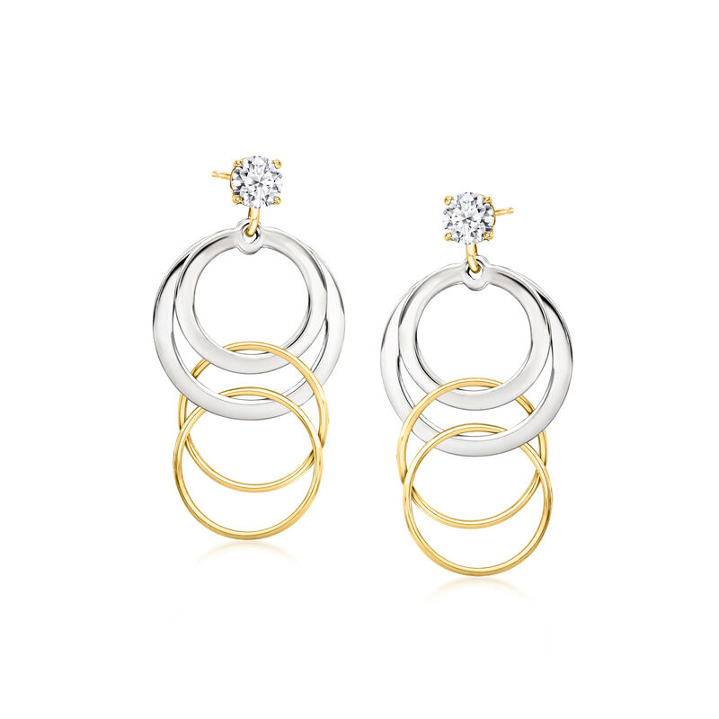 14kt Yellow Gold and Sterling Silver Circle Drop Earring Jackets image number 3