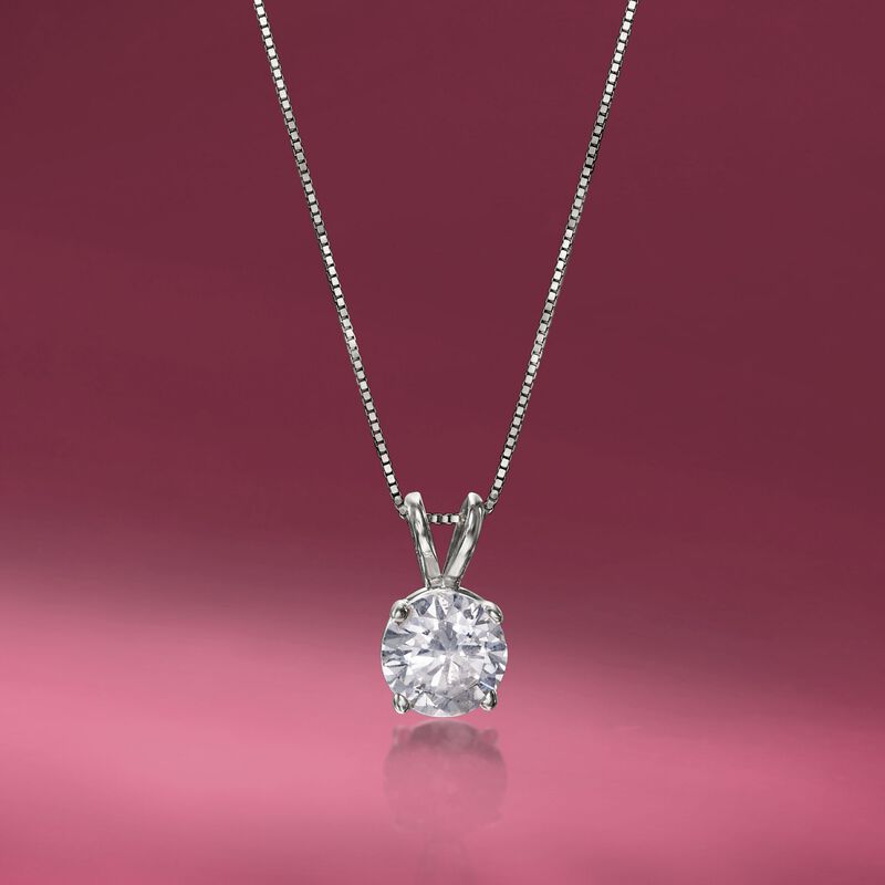 1.00 Carat Diamond Solitaire Necklace in 14kt White Gold. 18&quot; image number 2