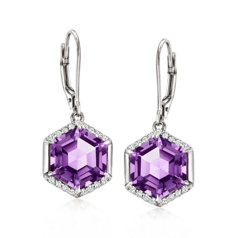 8.50 ct. t.w. Amethyst and .20 ct. t.w. White Zircon Drop Earrings in Sterling Silver image number 0