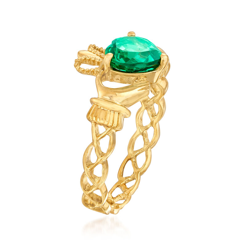 1.20 Carat Simulated Emerald Claddagh Ring in 18kt Gold Over Sterling image number 2