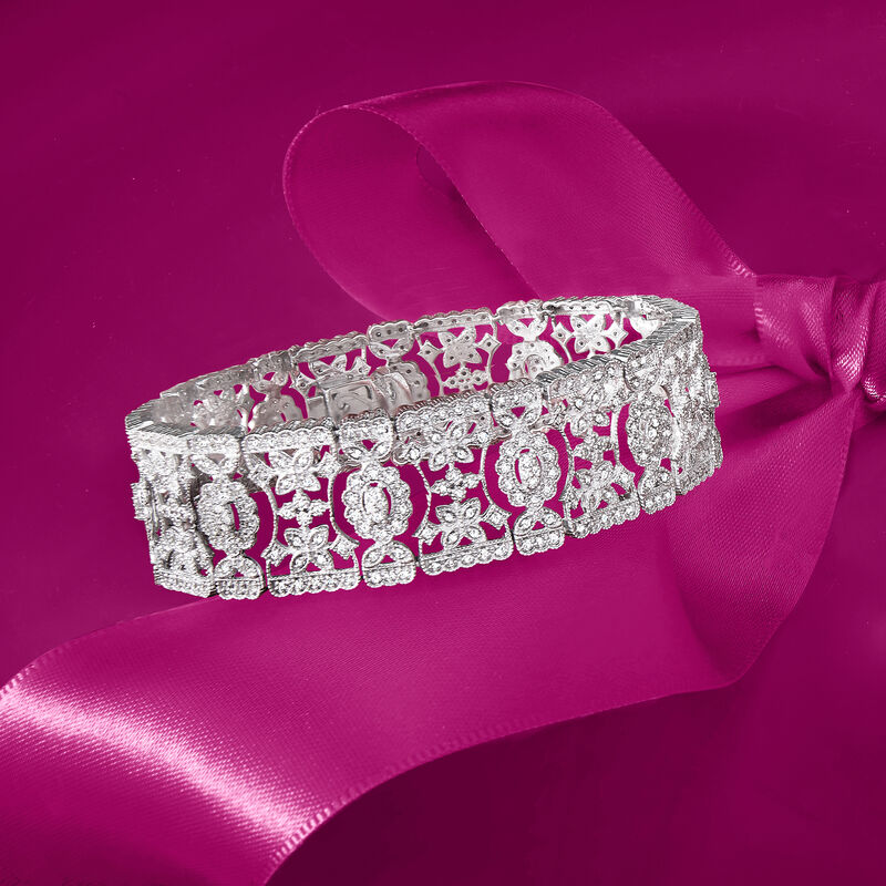 3.00 ct. t.w. Diamond Floral Bracelet in Sterling Silver image number 2