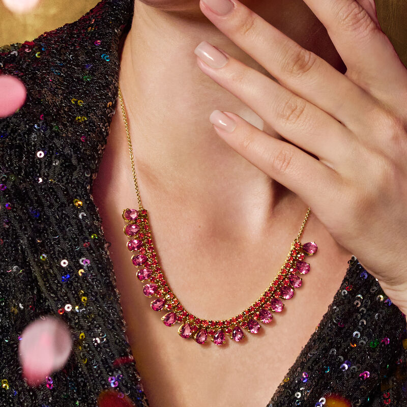 16.00 ct. t.w. Pink Topaz and 9.00 ct. t.w. Garnet Necklace in 18kt Gold Over Sterling. 18&quot; image number 2