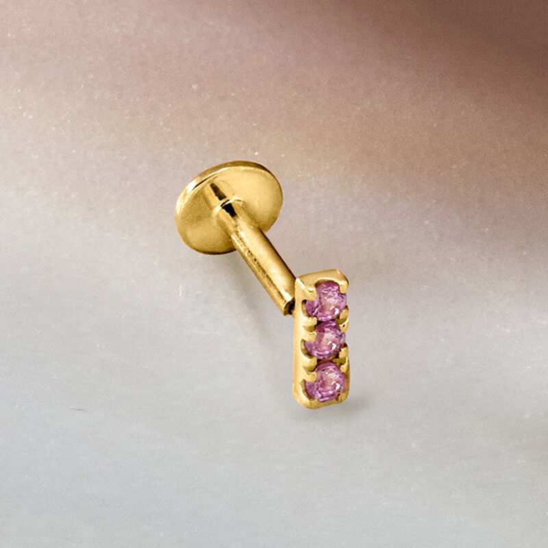 Pink Sapphire Bar Flat-Back Stud Earrings in 14kt Yellow Gold image number 4