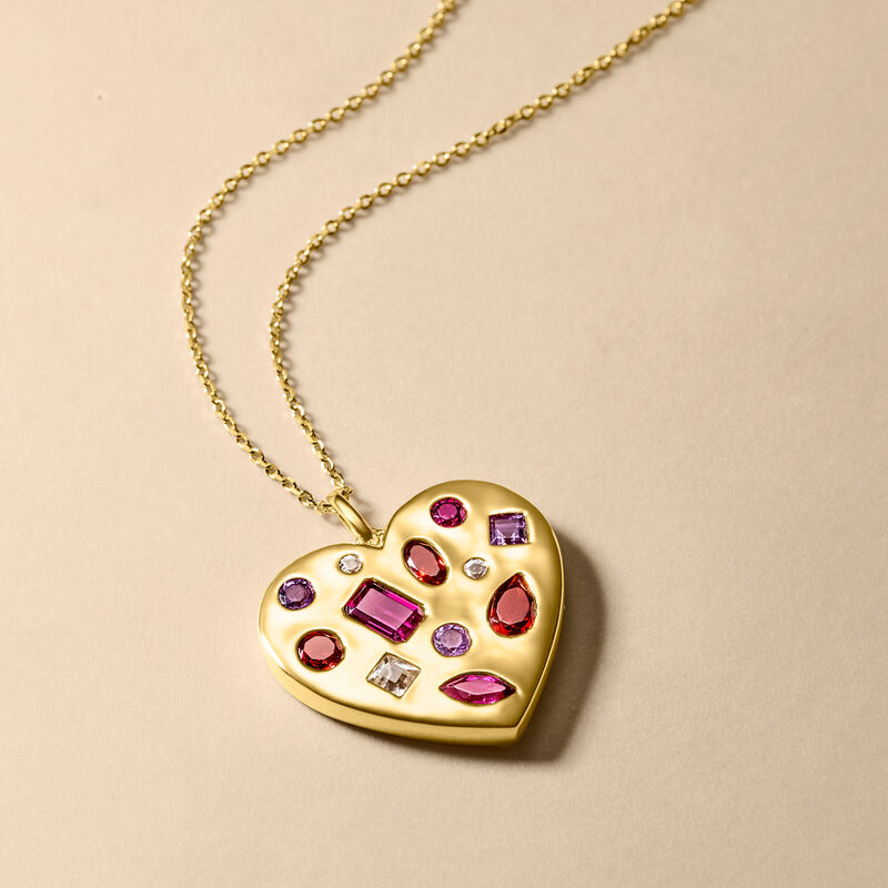 3.10 ct. t.w. Multi-Gemstone Heart Pendant Necklace in 18kt Gold Over Sterling. 18&quot; image number 1