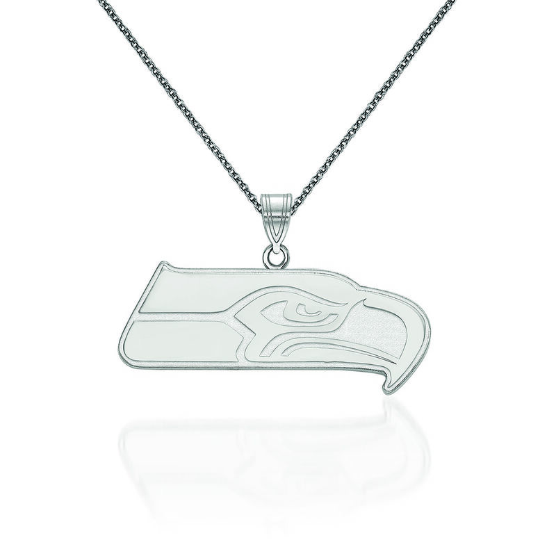 14kt White Gold NFL Seattle Seahawks Pendant Necklace. 18&quot; image number 0