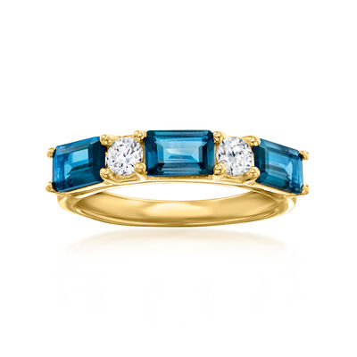 2.10 ct. t.w. London Blue Topaz and .31 ct. t.w. Lab-Grown Diamond Ring in 18kt Gold Over Sterling