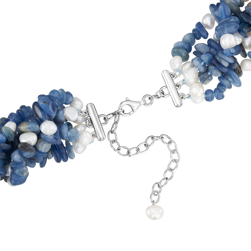905.00 ct. t.w. Kyanite and 5-6mm Cultured Pearl Torsade Necklace in Sterling Silver. 18&quot; image number 2