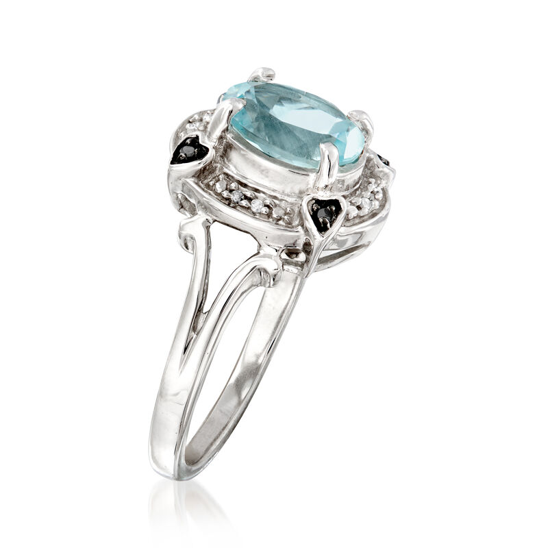 1.60 Carat Aquamarine Ring with Black and White Diamond Accents in Sterling Silver image number 2