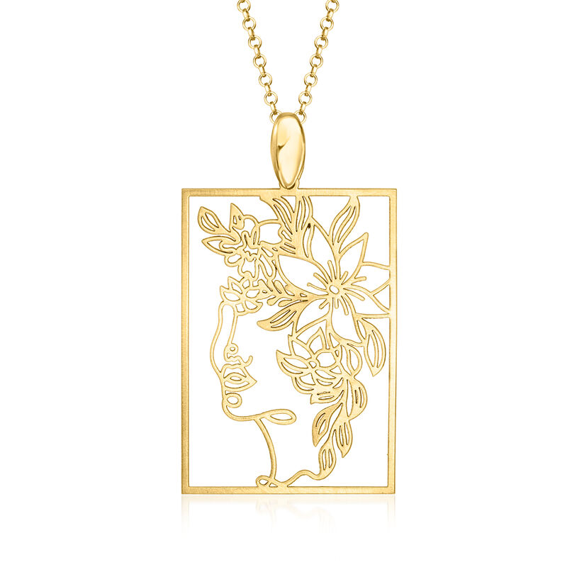 Italian 18kt Gold Over Sterling Satin and Polished Flower Woman Pendant Necklace. 18&quot; image number 0