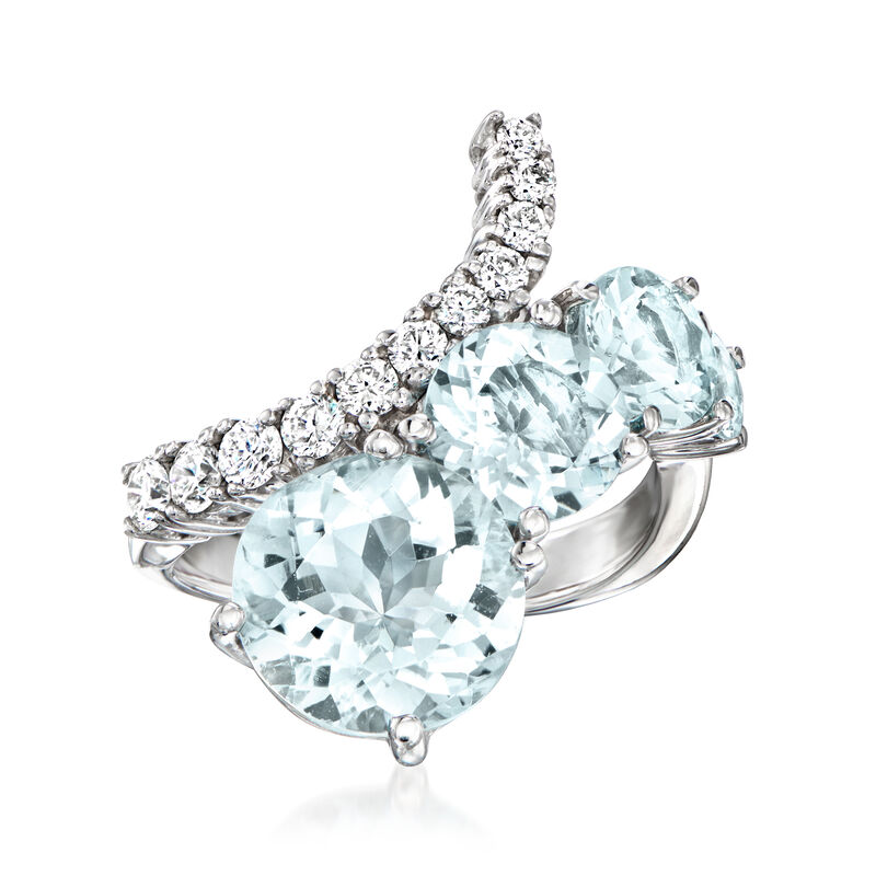 5.25 ct. t.w. Aquamarine Bypass Ring with .44 ct. t.w. Diamonds in 14kt White Gold image number 0