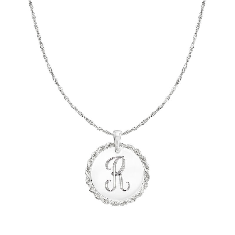 Italian Sterling Silver Personalized Roped-Disc Pendant Necklace image number 2