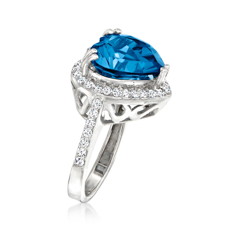 6.50 Carat Heart-Shaped London Blue Topaz Ring with .74 ct. t.w. Diamonds in 14kt White Gold image number 2