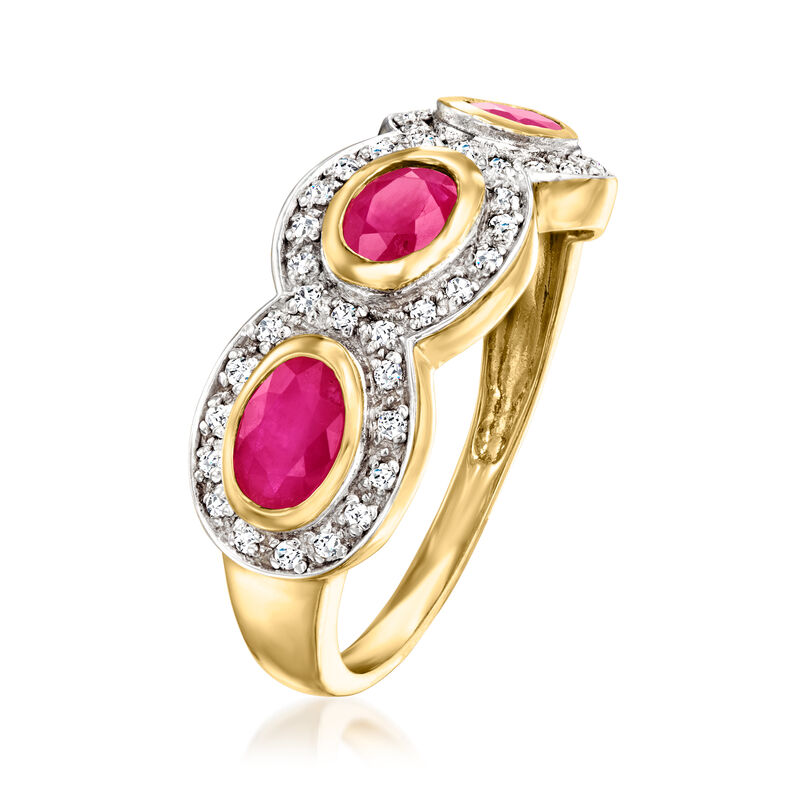 1.30 ct. t.w. Ruby and .20 ct. t.w. White Zircon Ring in 18kt Gold Over Sterling image number 2