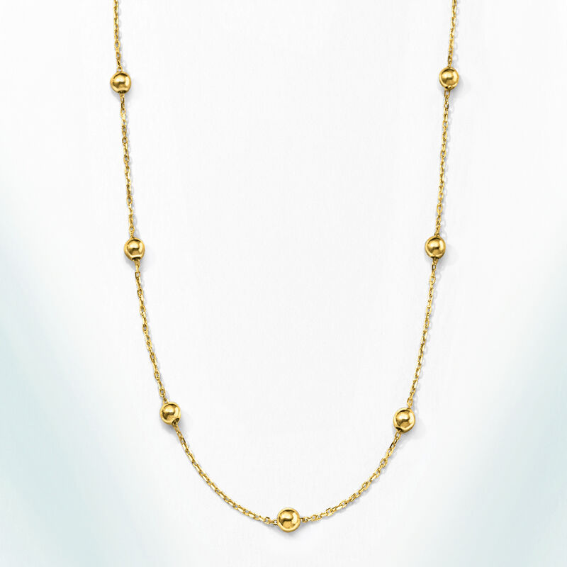 Italian 3mm 10kt Yellow Gold Bead Station Necklace image number 2