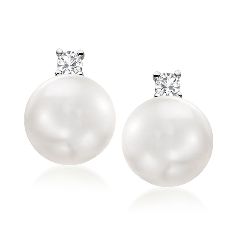 11-12mm Cultured South Sea Pearl and .29 ct. t.w. Diamond Earrings in 18kt White Gold image number 0