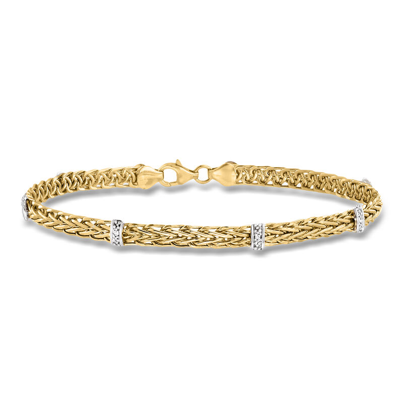 14kt Yellow Gold Wheat-Chain Bracelet with Diamonds image number 0