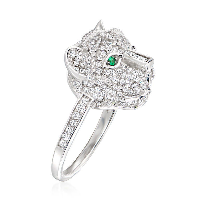 1.10 ct. t.w. CZ Tiger Ring with Simulated Emerald Accents in Sterling Silver image number 2