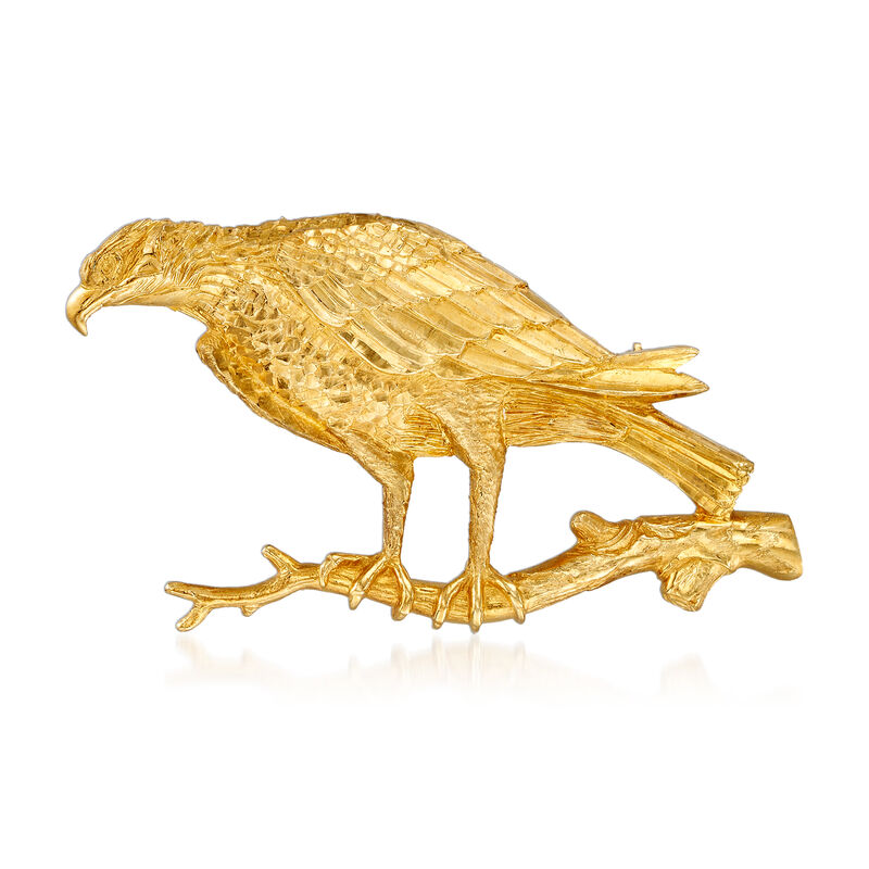 C. 1980 Vintage 18kt Yellow Gold Eagle on Branch Pin image number 0