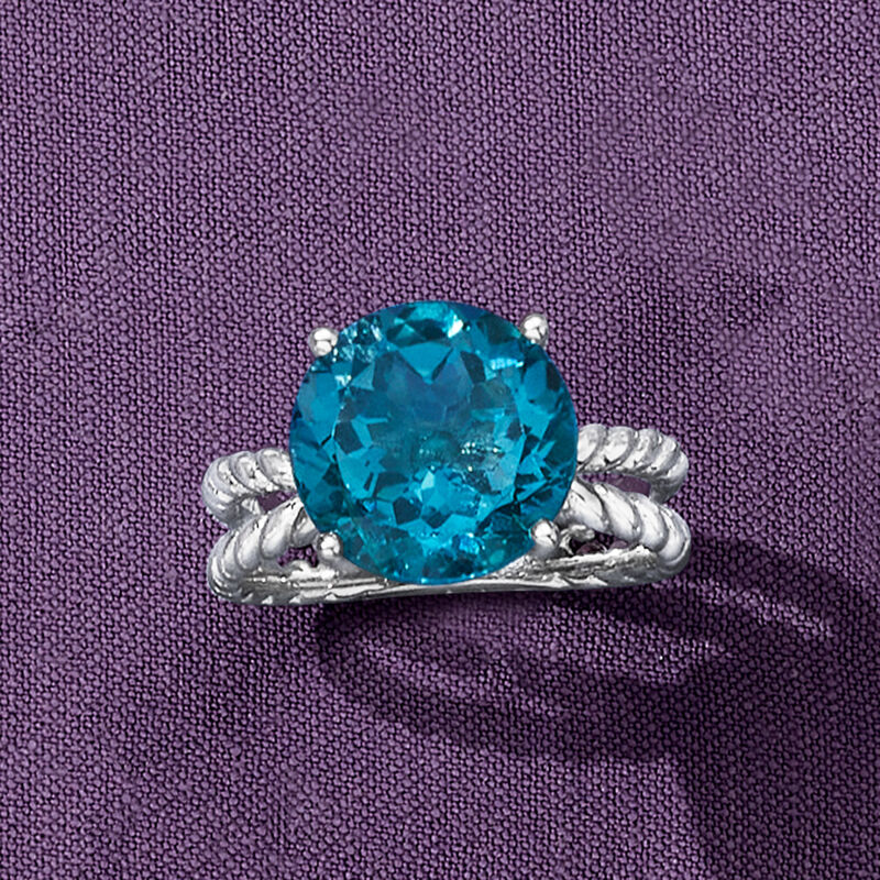 6.75 Carat London Blue Topaz Open-Space Roped Ring in Sterling Silver image number 4