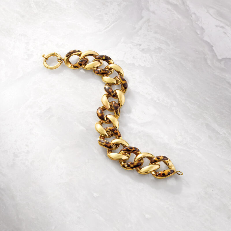 Italian Leopard-Print Enamel Link Bracelet in 14kt Yellow Gold image number 2