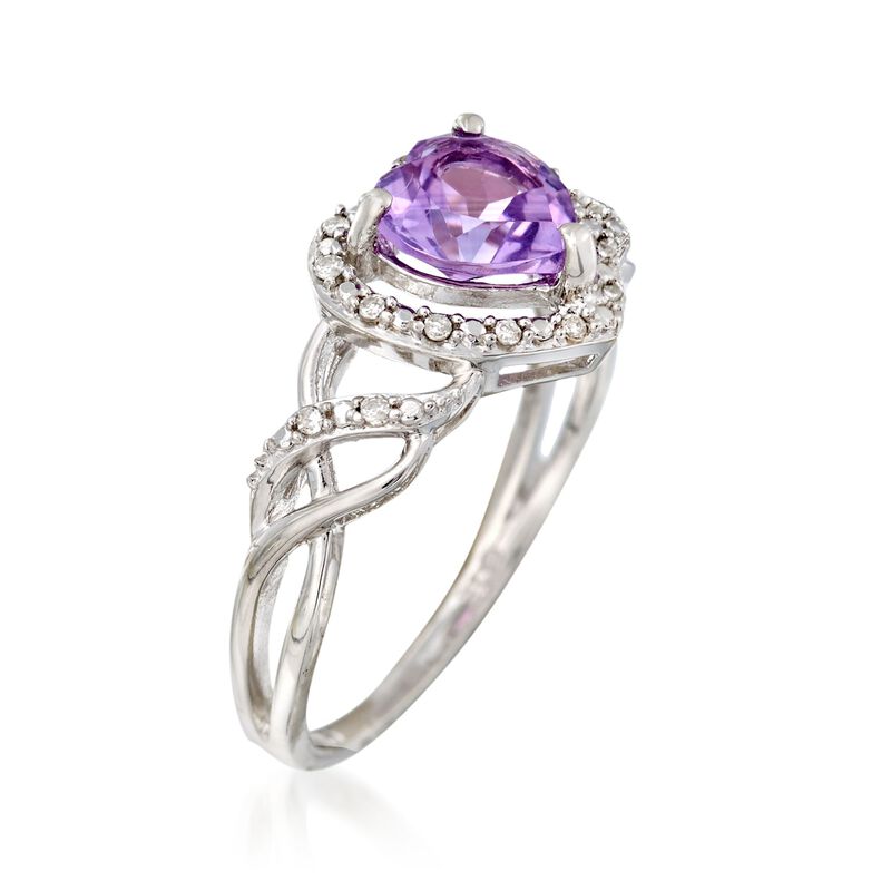 1.10 Carat Amethyst Heart Ring with Diamond Accents in Sterling Silver image number 1