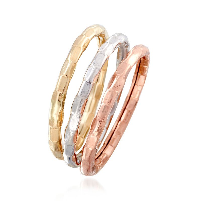 14kt Tri-Colored Gold Jewelry Set: Three Stackable Rings image number 2