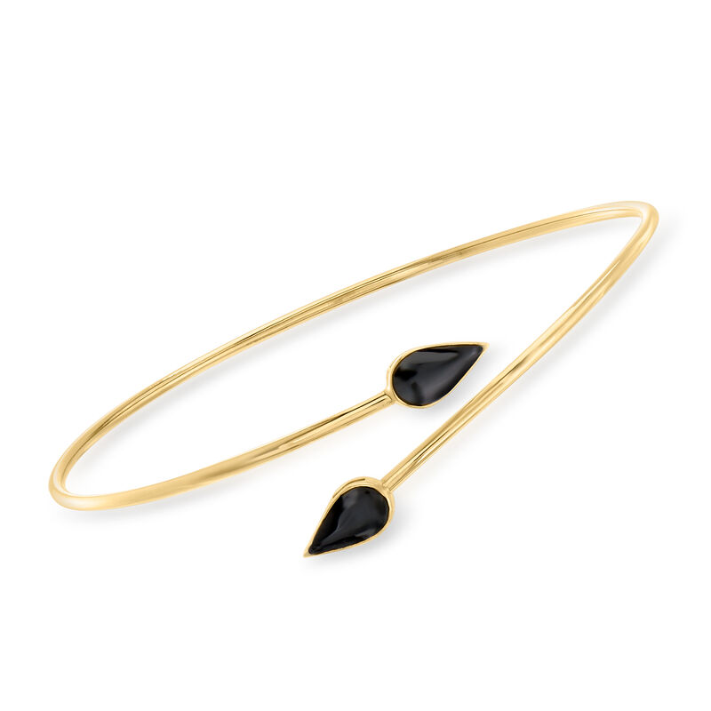 Black Enamel Bypass Bangle Bracelet in 14kt Yellow Gold image number 0