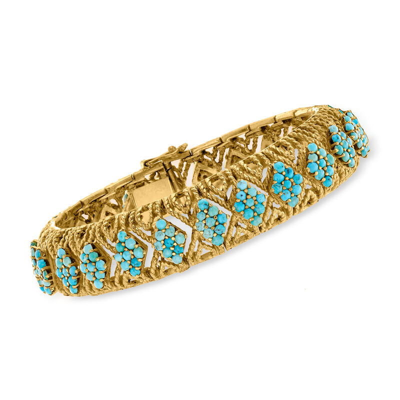 C. 1970 Vintage Turquoise Section Bangle Bracelet in 18kt Yellow Gold image number 0